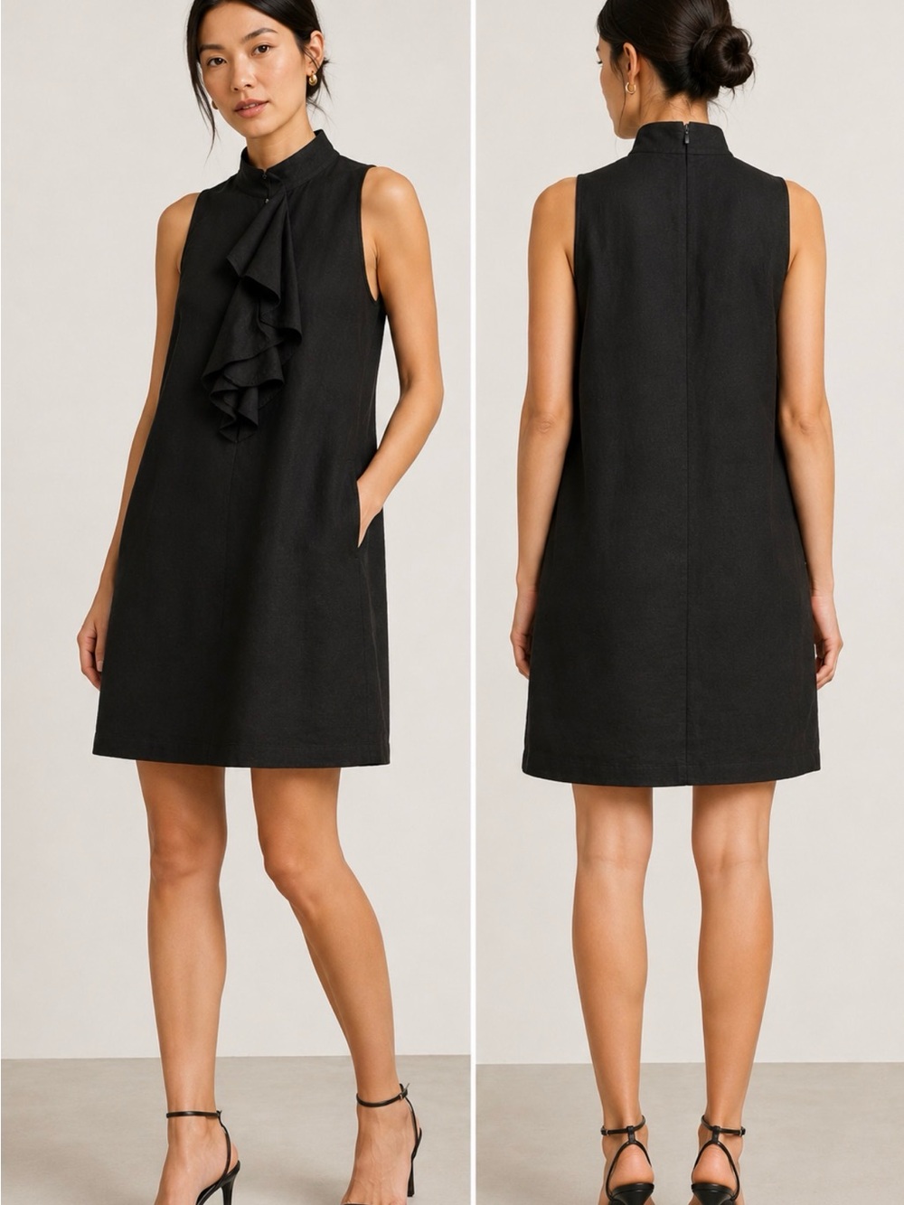 Club Monaco Black Sleeveless Ruffle-Neck Mini Dress